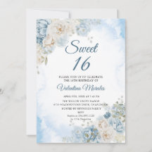 Dusty Blue Ivory Roos Flowers Sweet Sixteen 16