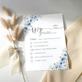 Dusty Blue Ivory Trouwceremonie RSVP-kaart RSVP Kaartje
