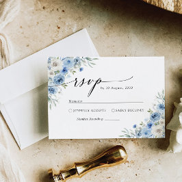 Dusty Blue Ivory Trouwceremonie RSVP-kaart RSVP Kaartje