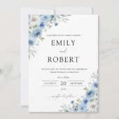 Dusty Blue Ivory Trouwceremonie Uitnodiging (Voorkant)