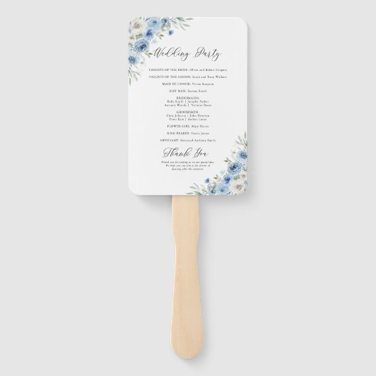 Dusty Blue Ivory Trouwprogramma Hand Fan Handwaaier (Achterkant)