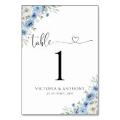Dusty Blue Ivory Trouwtafel Nummers Kaart (Voorkant)