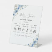 Dusty Blue Ivory Trouwtijdlijn Teken Reclamebord Met Voetstuk (Voorkant)