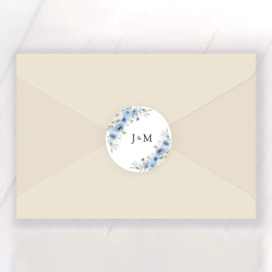 Dusty Blue Ivory Wedding Classic Ronde Sticker