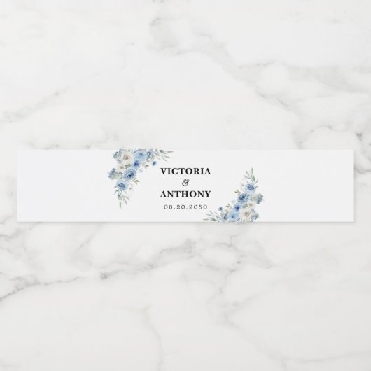 Dusty Blue Ivory Wedding Water Bottle Labels Waterfles Etiket (Enkel label)