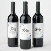 Dusty Blue Ivory Wedding Wine Label Wijn Etiket (Flessen)