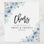Dusty Blue Ivory Wedding Wine Label Wijn Etiket (Enkel label)