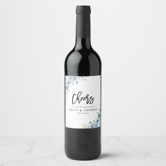 Dusty Blue Ivory Wedding Wine Label Wijn Etiket (Voorkant)