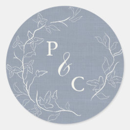 Dusty Blue Ivy Monogram Wedding Envelope Seal Ronde Sticker