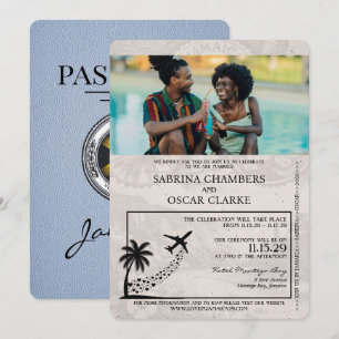 Dusty Blue Jamaica Passport Wedding Invitation Kaart