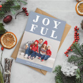 Dusty Blue Joyful Modern Foto Kerstmis Feestdagenkaart