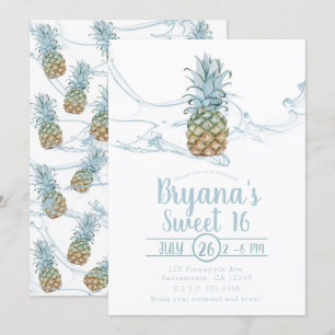 Dusty Blue Juicy Pineapple Summer Sweet 16 Party Kaart