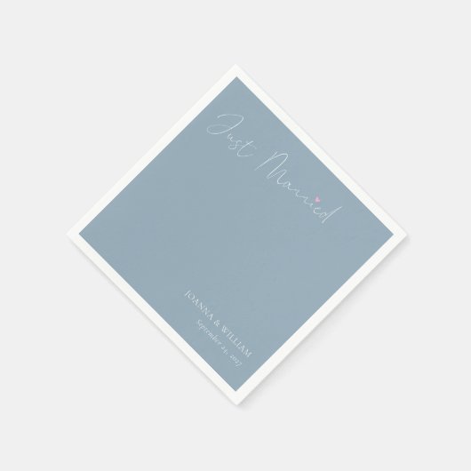 Dusty Blue Just Getrouwd bruiloft servetten met na (Hoek)