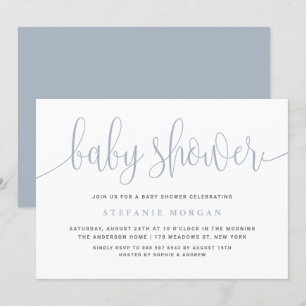 Dusty Blue  kalligrafie Baby shower Kaart