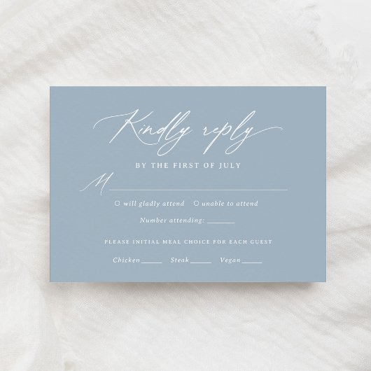Dusty Blue Kalligrafie Bruiloft Menu RSVP-kaart