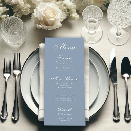 Dusty Blue Kalligrafie Elegant Script Eenvoudig me Menu