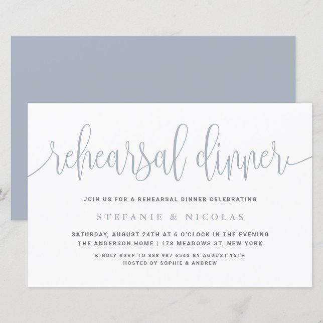 Dusty Blue  Kalligrafie repetitie diner (Voorkant / Achterkant)