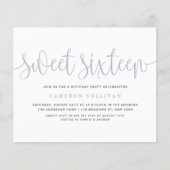 Dusty Blue  kalligrafie Sweet 16 Invitation (Voorkant)
