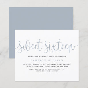 Dusty Blue  kalligrafie Sweet 16 Invitation