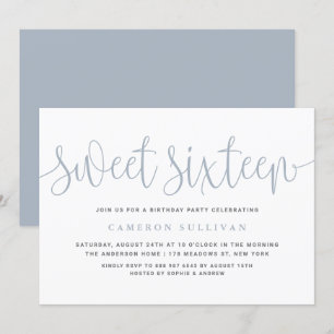 Dusty Blue  kalligrafie Sweet 16 Party Kaart