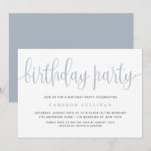 Dusty Blue  kalligrafie verjaardagsfeestje Kaart (Voorkant / Achterkant)
