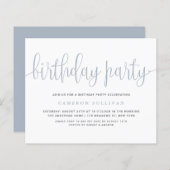 Dusty Blue  kalligrafie Verjaardagsuitnodiging (Voorkant / Achterkant)