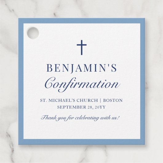 Dusty Blue Katholieke Bevestiging Dank u Bedankjes Labels (Voorkant)