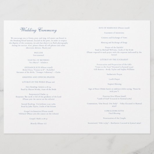 Dusty Blue katholieke Wedding Mass Ceremony Progra (Achterkant)