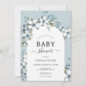 Dusty Blue, katoenbloemen, wit boog Baby shower Kaart (Voorkant)