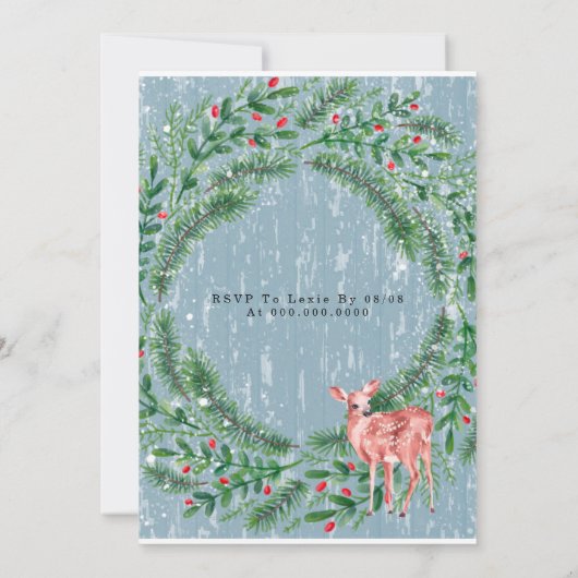 Dusty Blue Kerstmis Deer Brunch en Bubble Kaart (Achterkant)