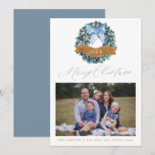Dusty Blue Kerstmis Wreatfoto Card Feestdagenkaart (Voorkant / Achterkant)