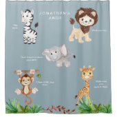 Dusty Blue Kind Oerwoud Animals Douchegordijn (Voorkant)