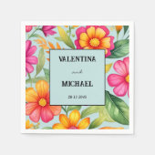 Dusty Blue Kleurrijke Bloemen Mexicaanse Fiesta br Servet (Voorkant)