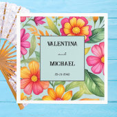 Dusty Blue Kleurrijke Bloemen Mexicaanse Fiesta br Servet