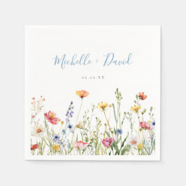 Dusty Blue Kleurrijke Rustieke Wildflower Wedding Servet