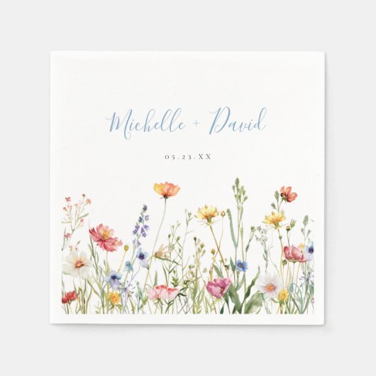 Dusty Blue Kleurrijke Rustieke Wildflower Wedding Servet (Voorkant)
