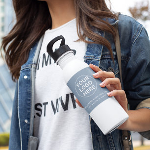 Dusty Blue l Professionele Zakelijke Logo & tekst Waterfles