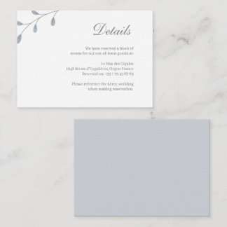 Dusty Blue laat minimalistische bruiloft hoteldeta Informatiekaartje