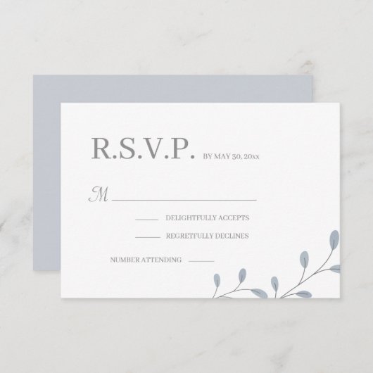 Dusty Blue laat minimalistische chique bruiloft RS Kaart (Voorkant / Achterkant)