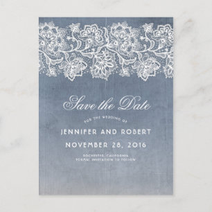Dusty Blue  Lace Save the Date Aankondigingskaart
