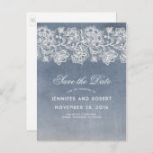 Dusty Blue  Lace Save the Date Aankondigingskaart (Voorkant / Achterkant)