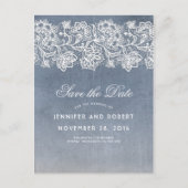 Dusty Blue  Lace Save the Date Aankondigingskaart (Voorkant)