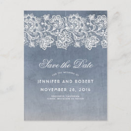 Dusty Blue  Lace Save the Date Aankondigingskaart