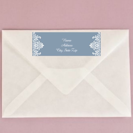 Dusty Blue Lacy Damask Etiket