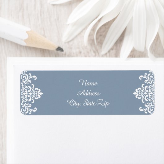 Dusty Blue Lacy Damask Etiket (Insitu)