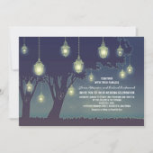 Dusty Blue Lantern Lights Tree Wedding Kaart (Voorkant)