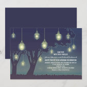Dusty Blue Lantern Lights Tree Wedding Kaart (Voorkant / Achterkant)