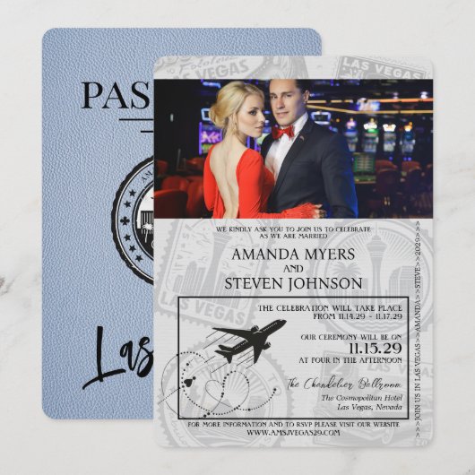 Dusty Blue Las Vegas Passport Wedding Kaart (Voorkant / Achterkant)