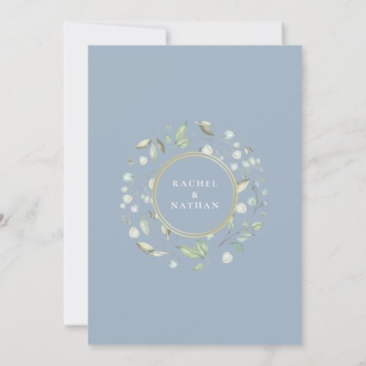 Dusty Blue Laurel Garland Greenery Wedding Kaart (Achterkant)