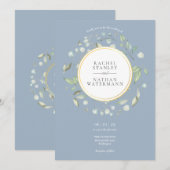 Dusty Blue Laurel Garland Greenery Wedding Kaart (Voorkant / Achterkant)